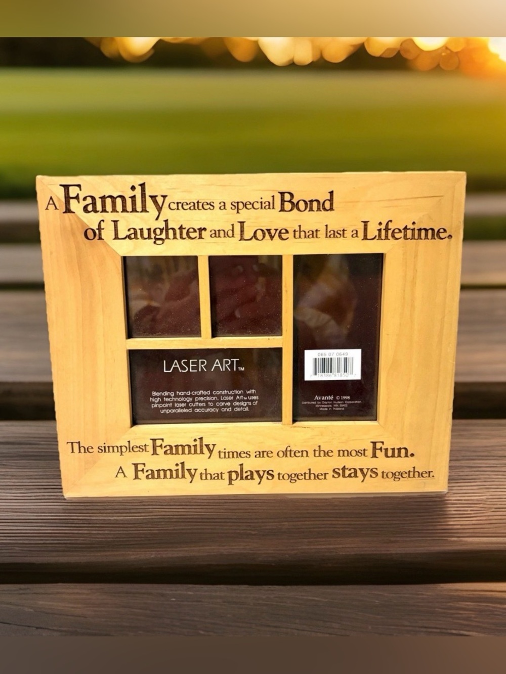 Avante 1998 Laser Art Wood Family Collage Picture Frame 4 Openings Natural Wood